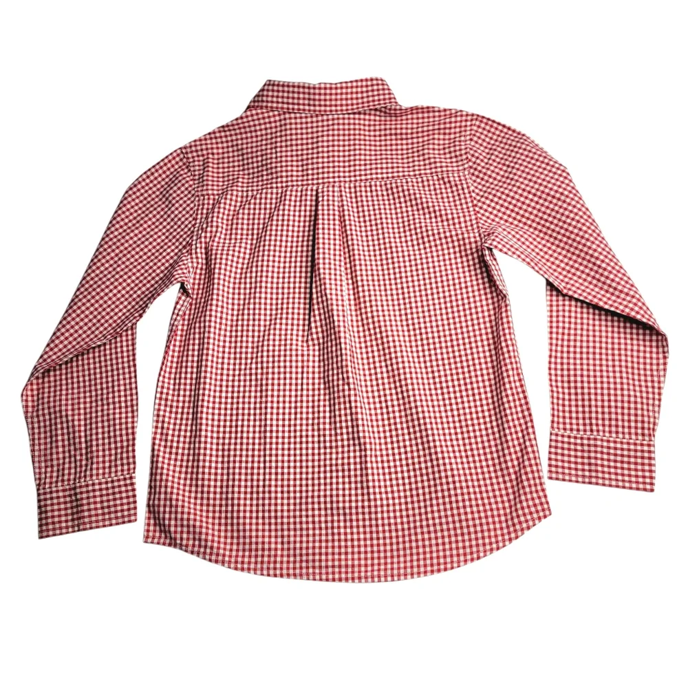 Gymboree Boy’s Red White Gingham Button Down Long Sleeve Shirt Size 10-12 Collar
